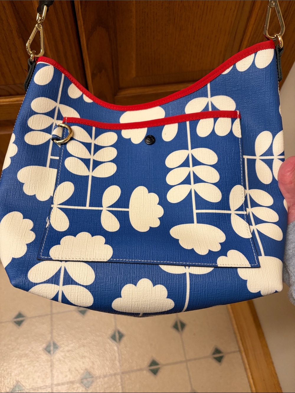 Orla Kiely Blue Floral Crossbody Bag with Red Trim - Picture 2 of 6